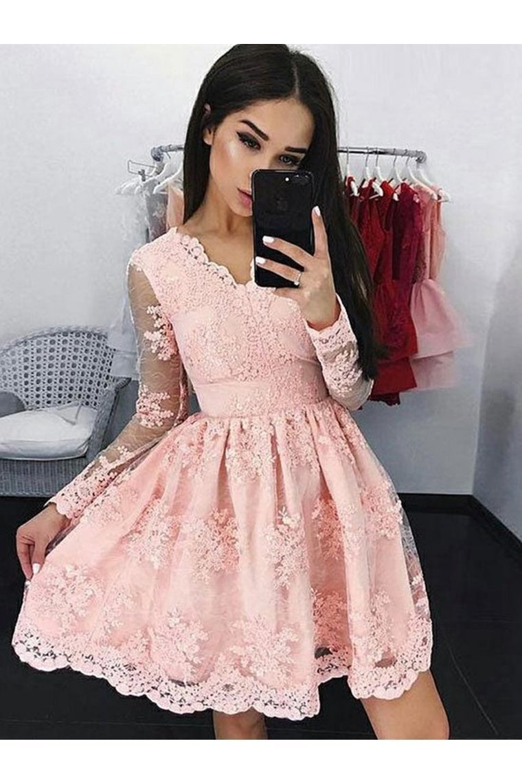 Long Sleeves Short Lace Prom Dresses Homecoming Formal