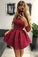 Cute Off the Shoulder Long Sleeves Burgundy Lace Homecoming Dresses Sweet 16 Dresses STC14972