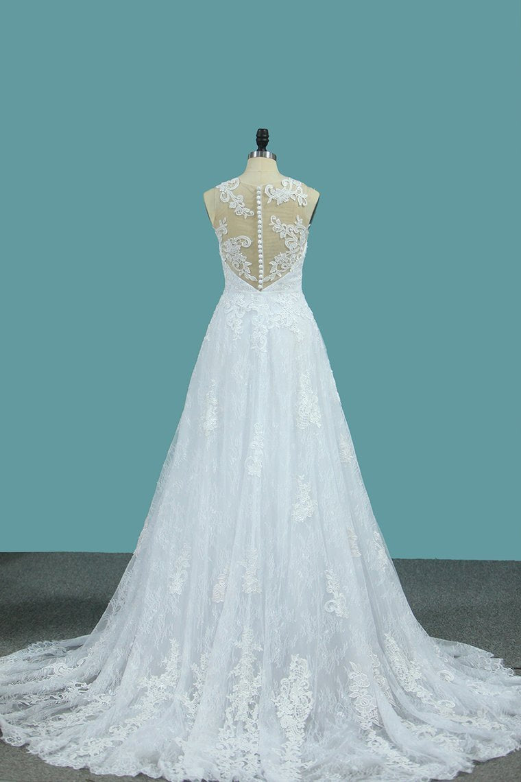 2024 Mermaid Wedding Dresses Tulle Scoop With AppliqueCourt