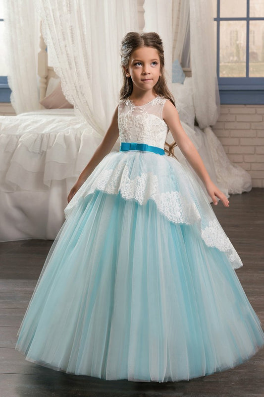2024 Ball Gown Scoop With Applique Flower Girl Dresses Tulle Floor