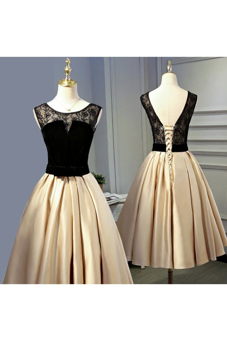 A Line Round Neck Satin Short Homecoming Dresses With Black