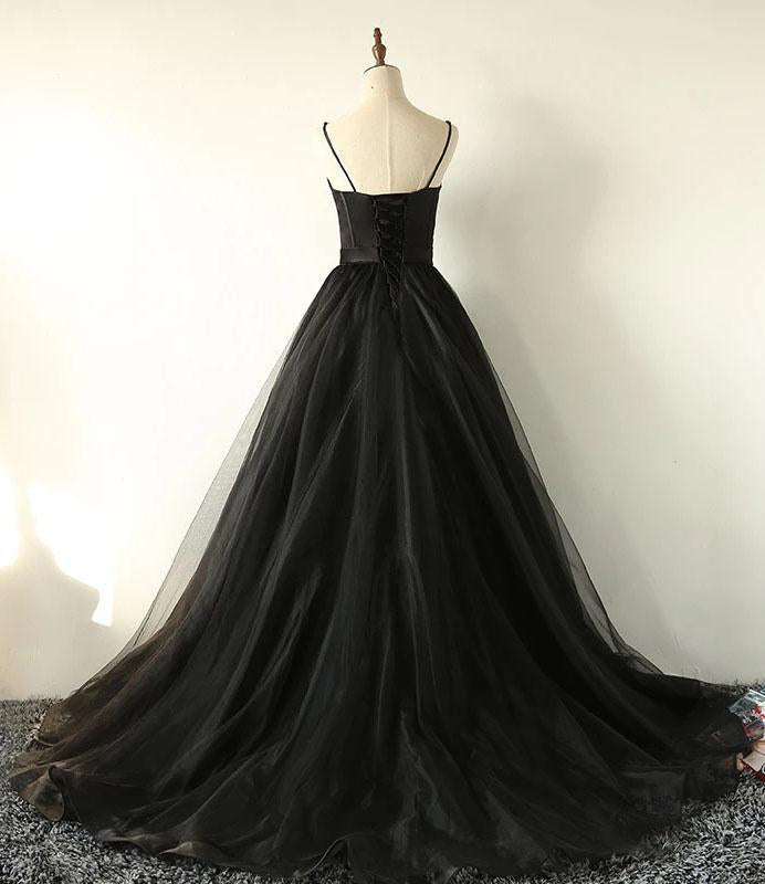 Charming Black Spaghetti Straps Sweetheart Tulle Evening Dresses, Formal STC15626