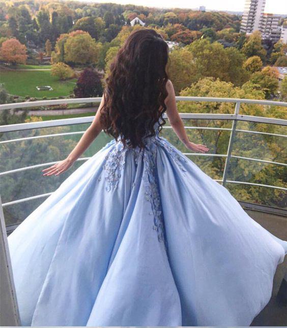 Princess Ball Gown Blue Appliques Strapless Quinceanera Dresses, Sweet 16 Dresses STC15290