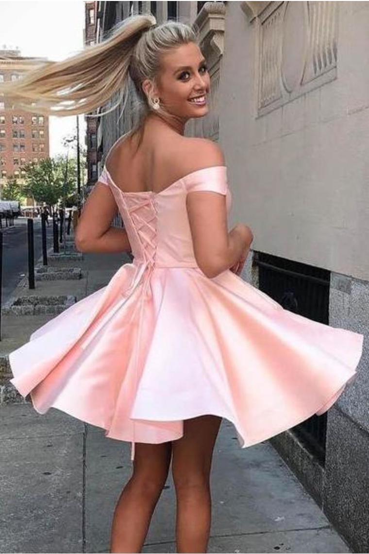 Off The Shoulder Satin A Line Short Homecoming