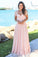 Blush Pink Sweetheart Maxi Dresses Open Back Lace Sleeve Beach Wedding Guest Dresses STC15566