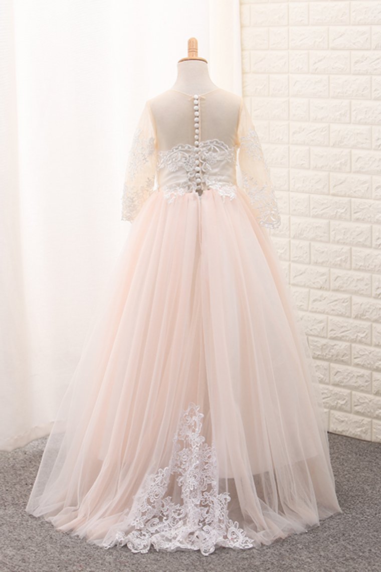 2024 Ball Gown Scoop Long Sleeves Flower Girl Dresses Tulle With