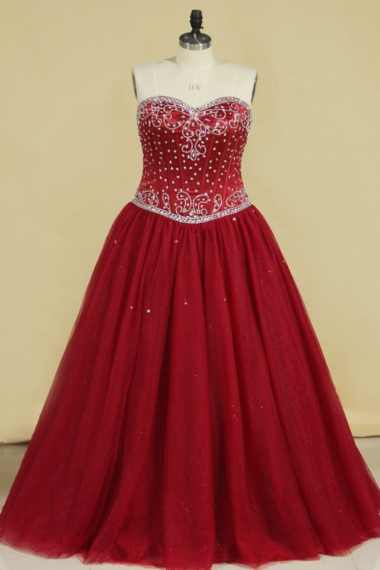 2024 Ball Gown Sweetheart Tulle With Beading Quinceanera