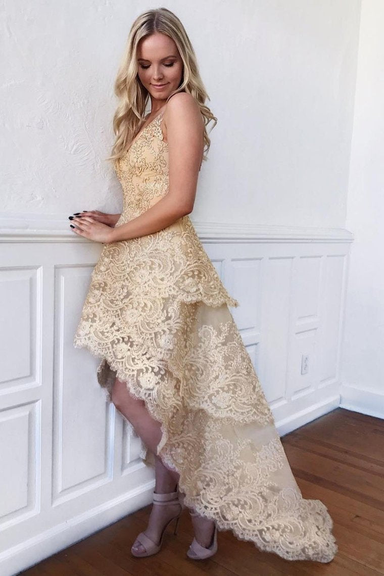 Tiered High-Low Appliques Homecoming Dress V