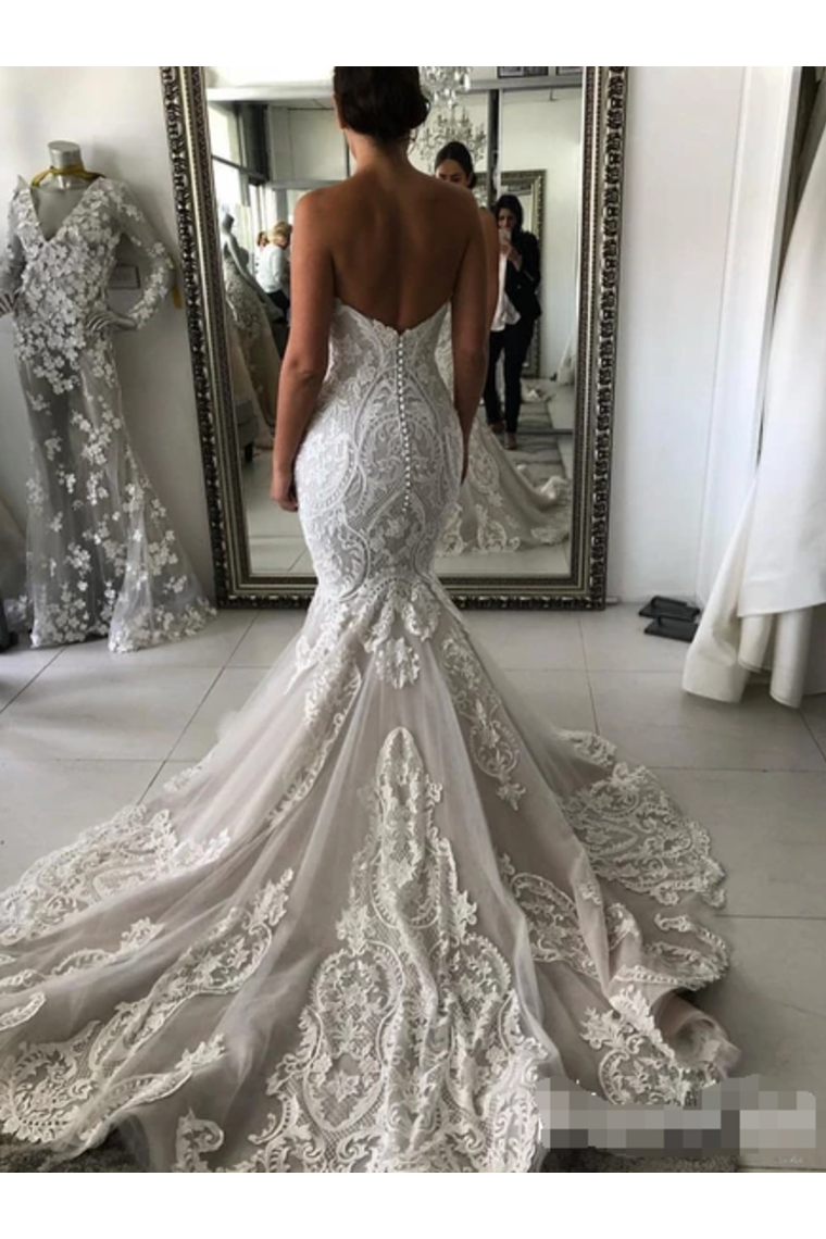 Wedding Dress With Drop Waist And Gorgeous Appliques Mermaid With Court Train Bridal