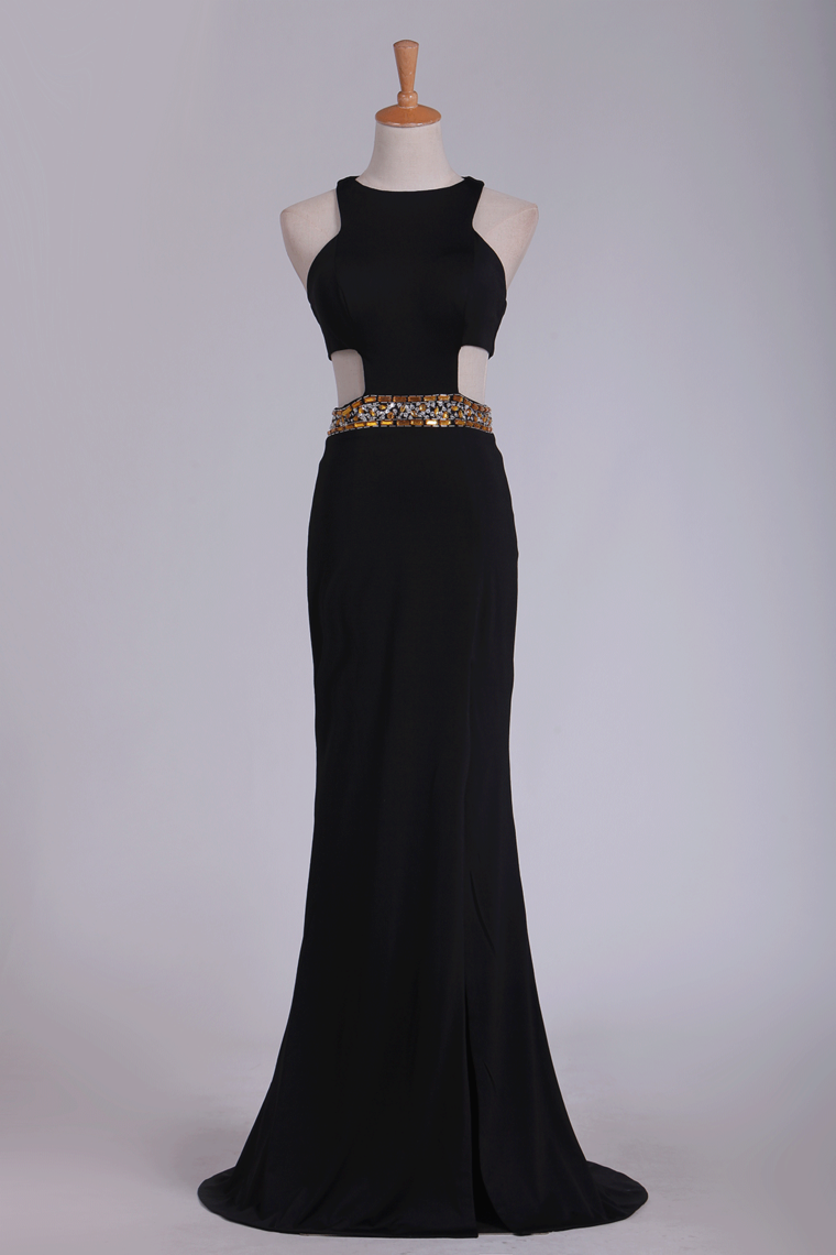 Spandex Scoop Evening Dresses Sheath With Beading And