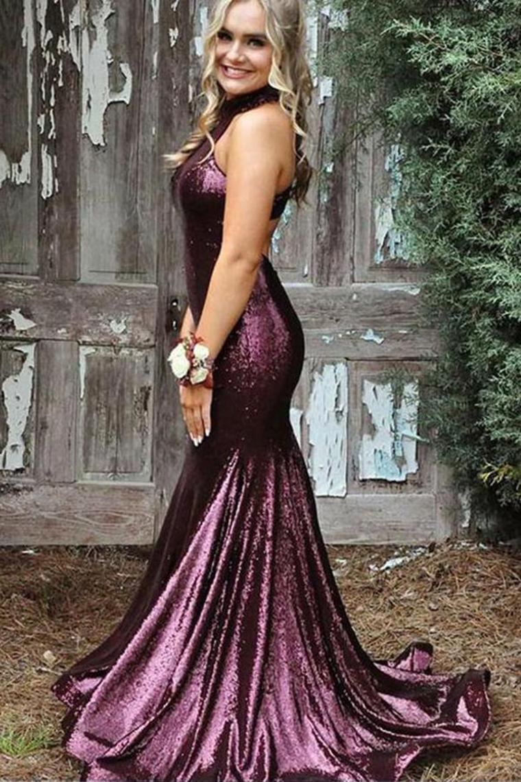 2024 Sexy Trumpet/Mermaid Sequins Open Back Prom
