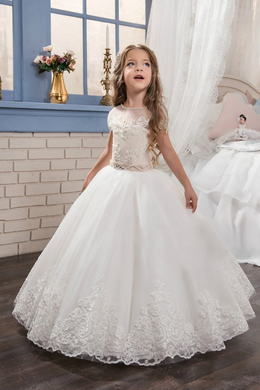 2024 New Arrival Scoop Tulle With Applique Ball Gown Flower Girl
