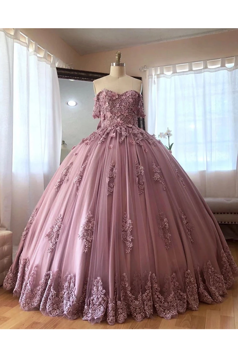 Ball Gown Off The Shoulder Tulle Quinceanera Dress With Lace Appliques Puffy Prom STCP3HM7KB3