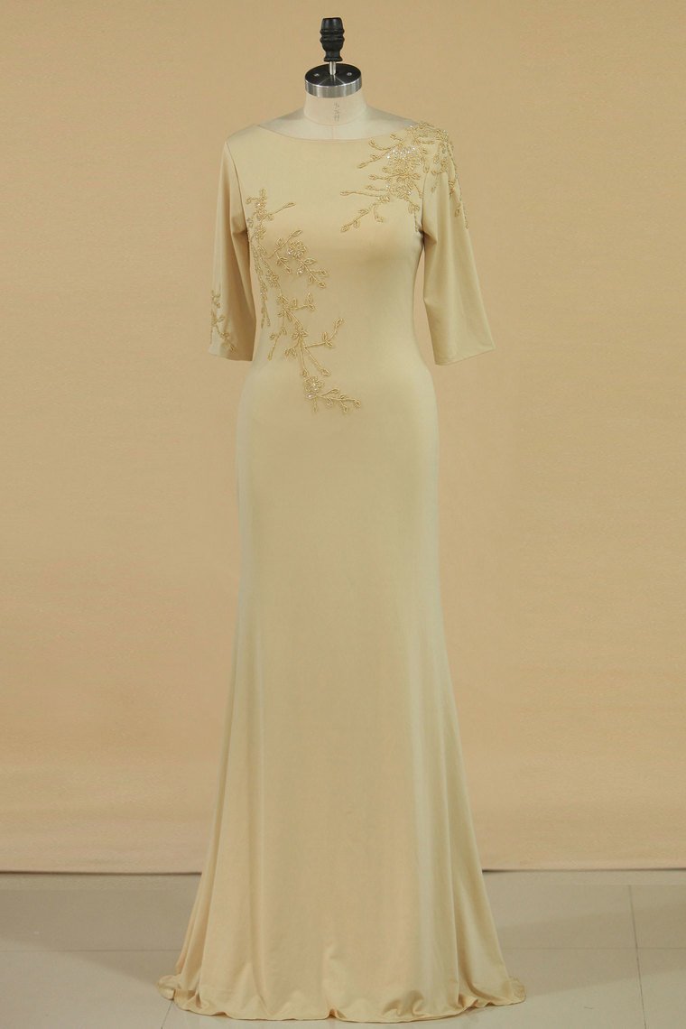 Mother Of The Bride Dresses Bateau 3/4 Length Sleeve Spandex With Beads