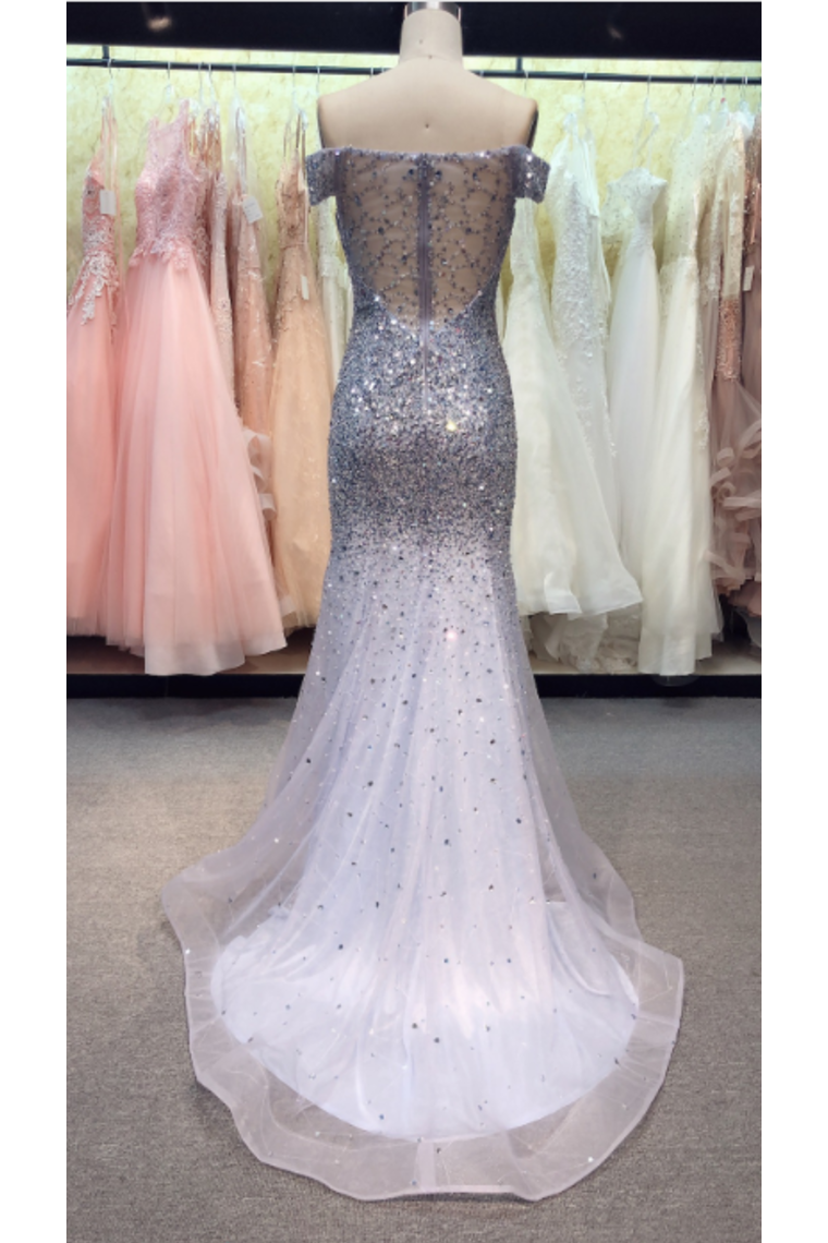 Prom Dress Off The Shoulder Sweep Train Mermaid Tulle