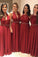 Elegant A Line Chiffon Red Crystal Maid of Honor, Bridesmaid Dresses with STC20459