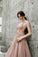 A Line V Neck Pink Beads Straps Prom Dresses Lace up, Long Dance STC15615