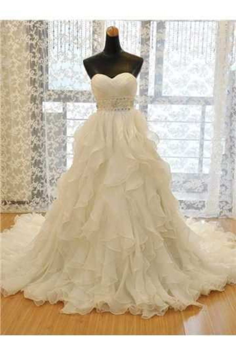 2024 Sweetheart Wedding Dress A Line Organza With Beads And Ruffles