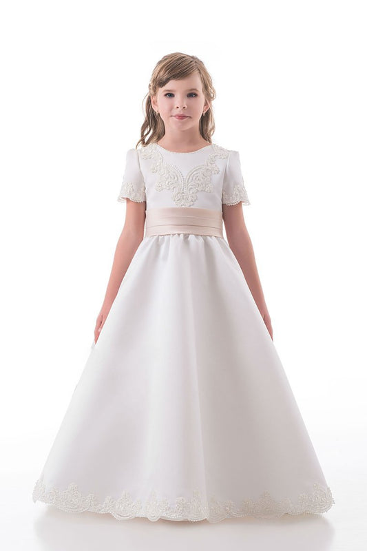 2024 A Line Scoop Short Sleeves Flower Girl Dresses With Applique