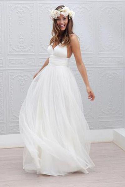 A-line Simple Spaghetti Straps Beach Wedding Dress Summer Coast Off White Bridal Gown
