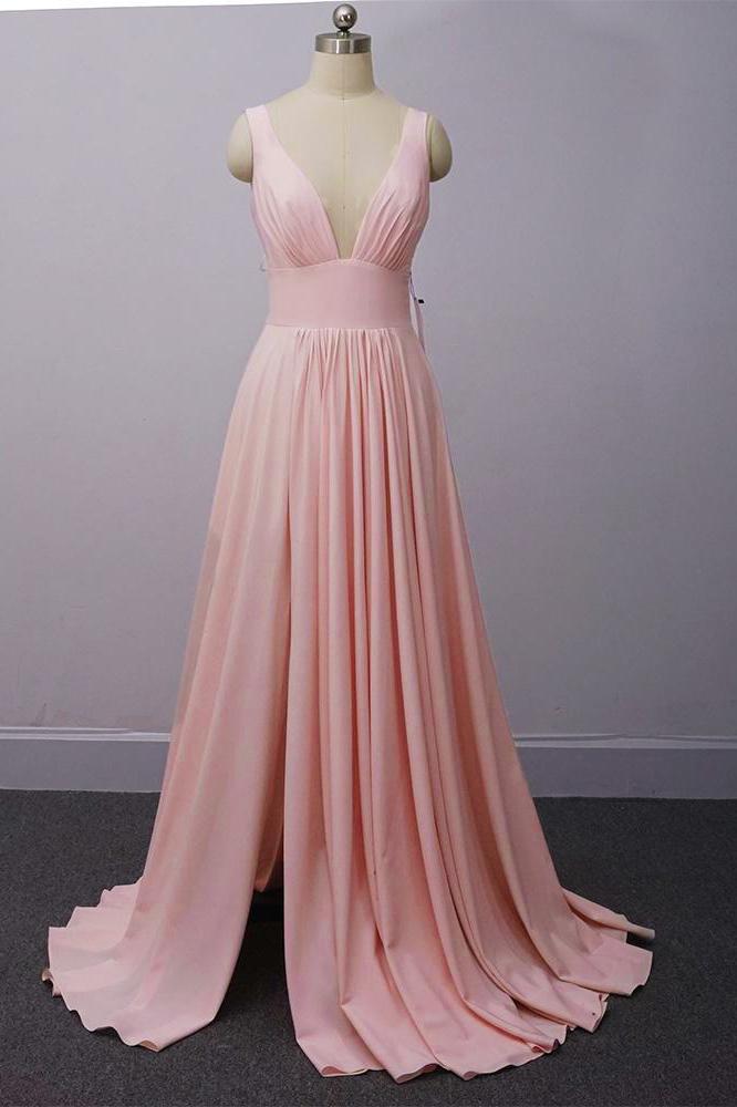 Brenda Floor Length V-Neck Sleeveless A-Line/Princess Chiffon Natural Waist Bridesmaid Dresses