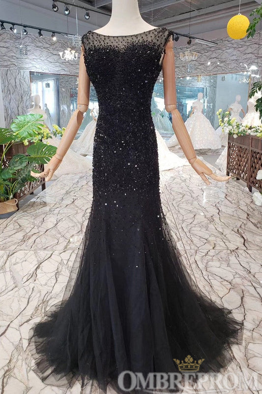 Stunning Black Sleeveless Mermaid Wedding Dress with Beading