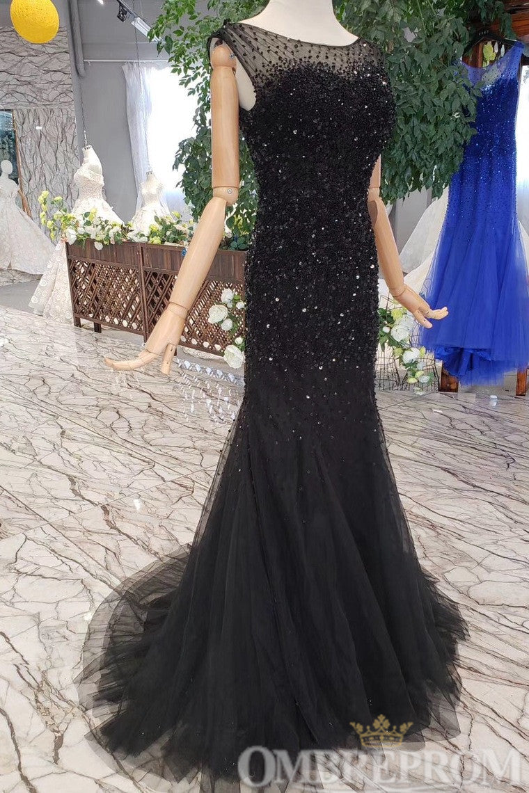 Stunning Black Sleeveless Mermaid Wedding Dress with Beading
