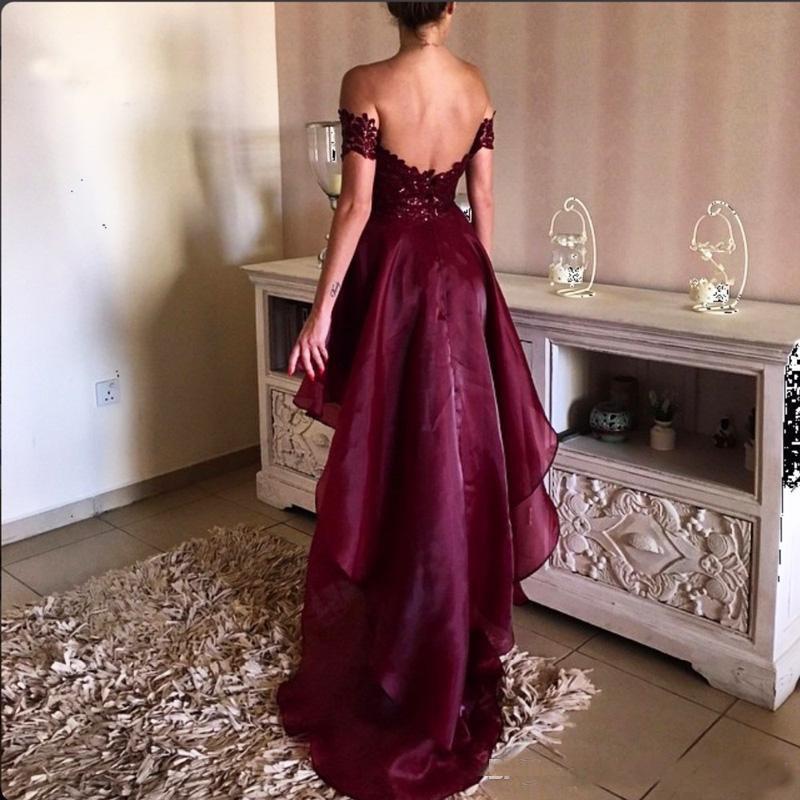 High-low Prom Dress Asymmetrical Prom Dresses Appliques Lace Backless Prom Dresses