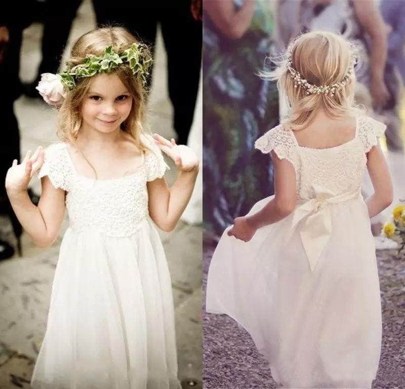 Cute Cap Sleeve Lace and Chiffon Ivory Flower Girl Dresses Wedding Party Dresses