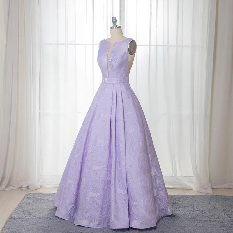 Elegant A-Line Bateau Sleeveless Lilac Floral Satin Prom Dress Long Party Dresses
