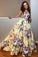 Elegant Yellow Floral Prints Satin Sweetheart Strapless Prom Dresses Long Evening Dresses