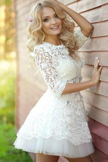 2024 Popular Half Sleeve Lace See Through Cute Homecoming Short Prom Dress