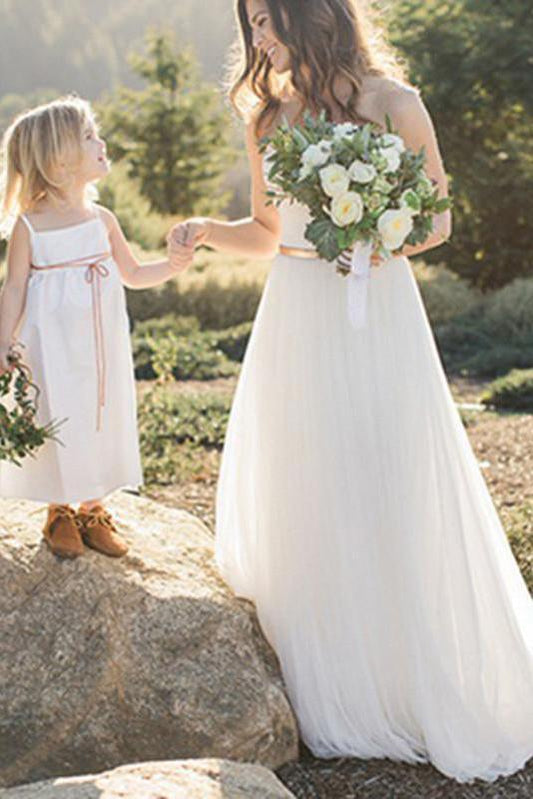 Elegant Ivory A-Line Sweetheart Floor-Length Tulle Long Sleeveless Wedding Dress
