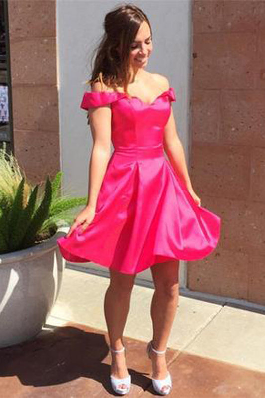 Cute Off Shoulder Sleeveless Stain Short Homecoming Dresses