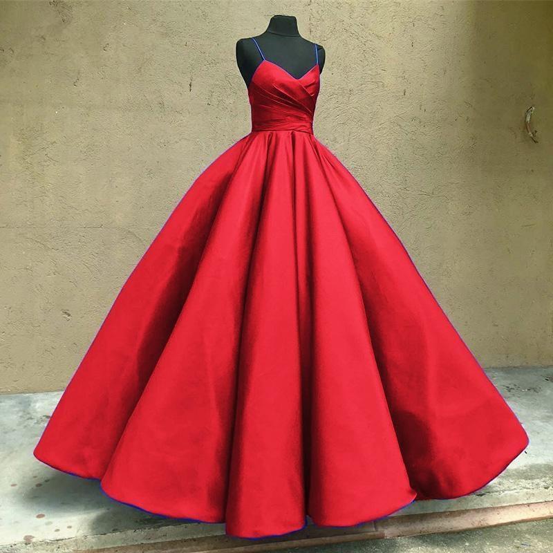 Ball Gown Spaghetti Straps Satin Floor Length Prom Dresses, Long Quinceanera