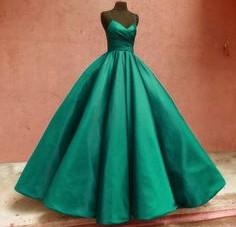 Ball Gown Spaghetti Straps Satin Floor Length Prom Dresses, Long Quinceanera