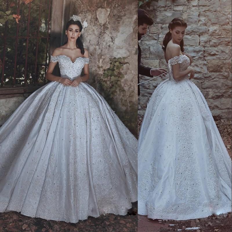 Amazing Modest Long Off The Shoulder Lace Beading Ball Gown Wedding
