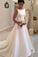 White satin round neck bowknot backless train wedding dress handmade dresses