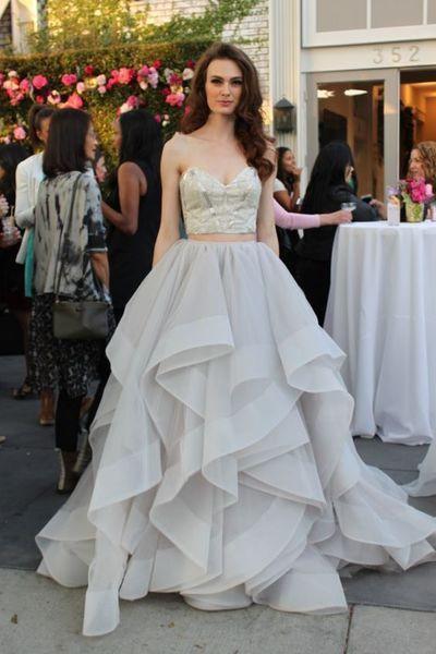 Gray tulle organza two pieces sweetheart A-line long prom