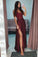 Sexy Slit Burgundy Spaghetti Straps Sweetheart Prom Dresses Long Prom Party Dresses