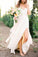 Sexy Spaghetti Straps Boho Bridal Dress with Slit V Neck Side Slit Beach Wedding Dresses