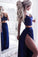 Sexy Two Piece Prom Dresses V Neck A-line Lace Long Slit Sexy Prom Dresses
