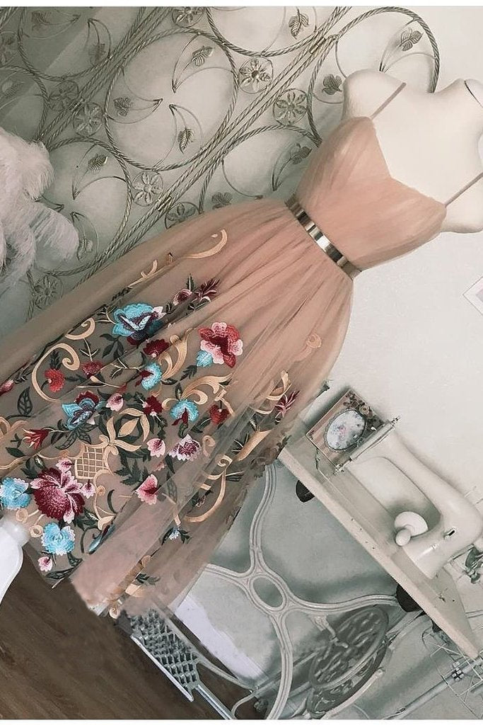 Spaghetti Straps Tea Length Short Prom Dress Dusty Pink Cute Homecoming Dresses