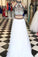 Elegant Two Piece Halter Embroidered Boho Prom Dresses White A Line Long Formal Dresses