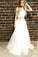 Unique Two Pieces White Halter Tulle Prom Dresses Long Cheap Dance Dresses