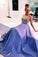 V-Neck Lavender Satin Long Prom Dresses Formal Dress with Beads Top Sleeveless