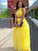 Yellow tulle two pieces O-neck A-line long prom dress graduation