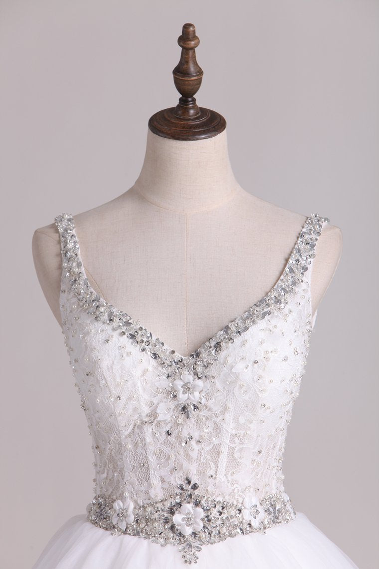 Wedding Dresses Straps With Applique And Beads Tulle A