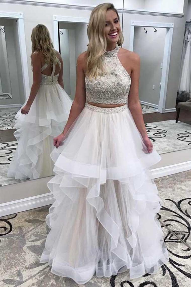2024 Two-Piece Scoop Prom Dresses A Line Tulle With