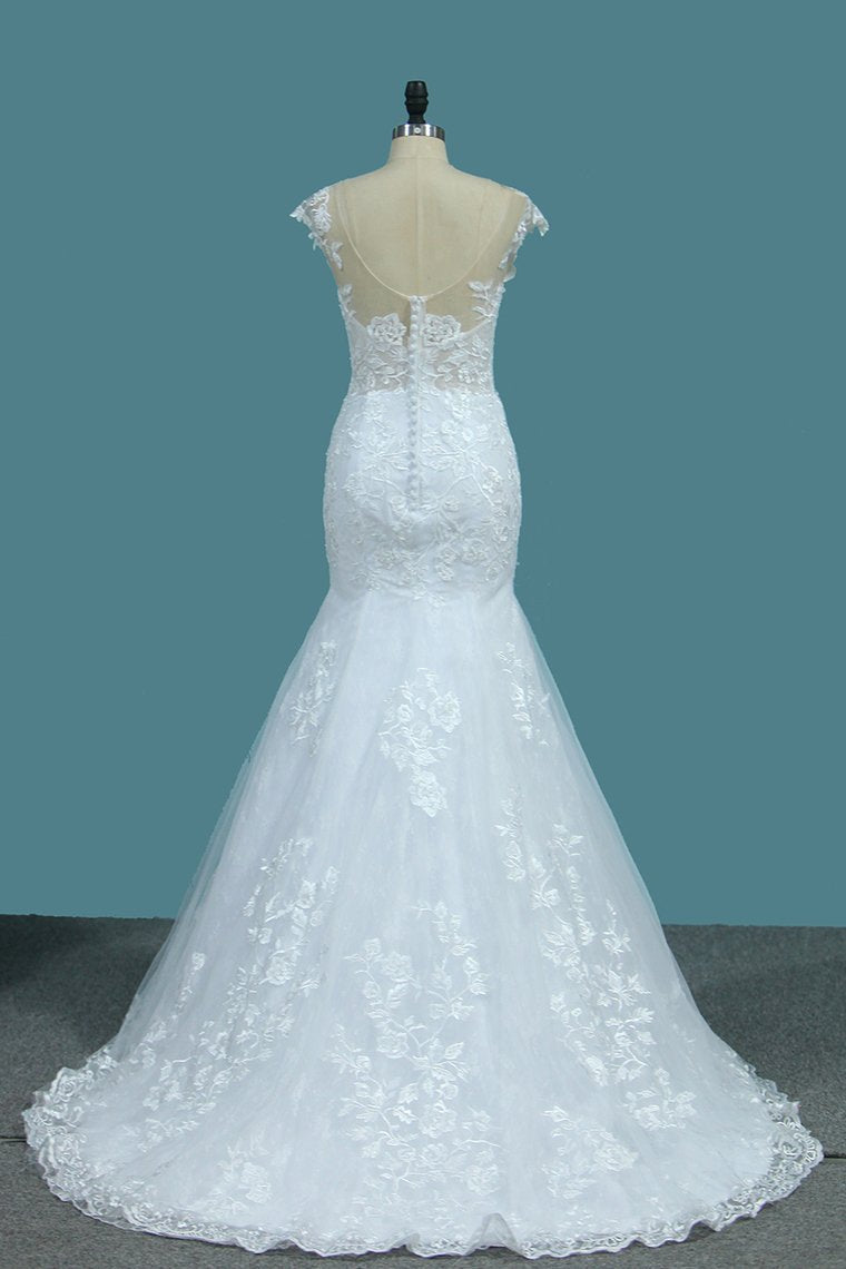 2024 Scoop Open Back Lace Wedding Dresses With
